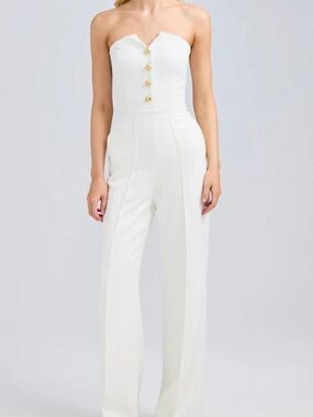 Generation Love Camilo Strapless White Wide-Leg Jumpsuit with Gold Buttons